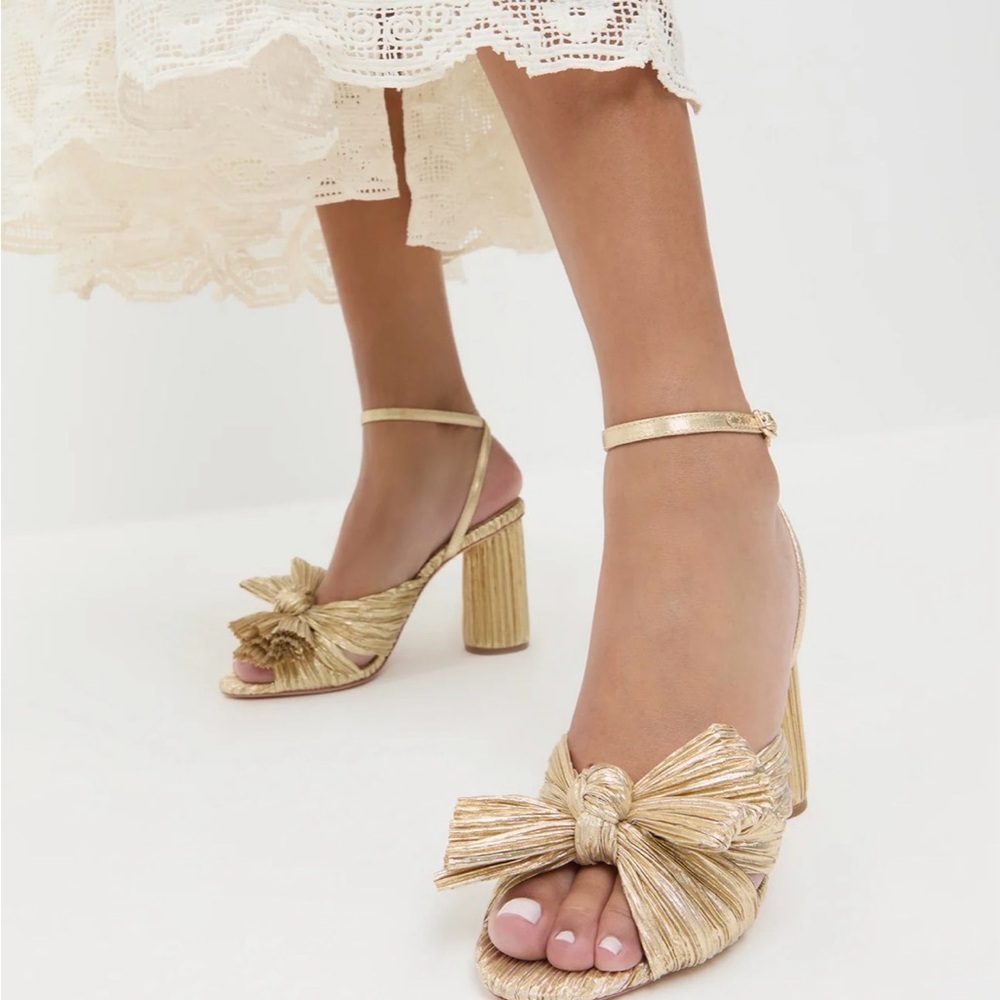 Loeffler Randall Camellia Gold Pleated Bow Heel - Picture 2 of 12